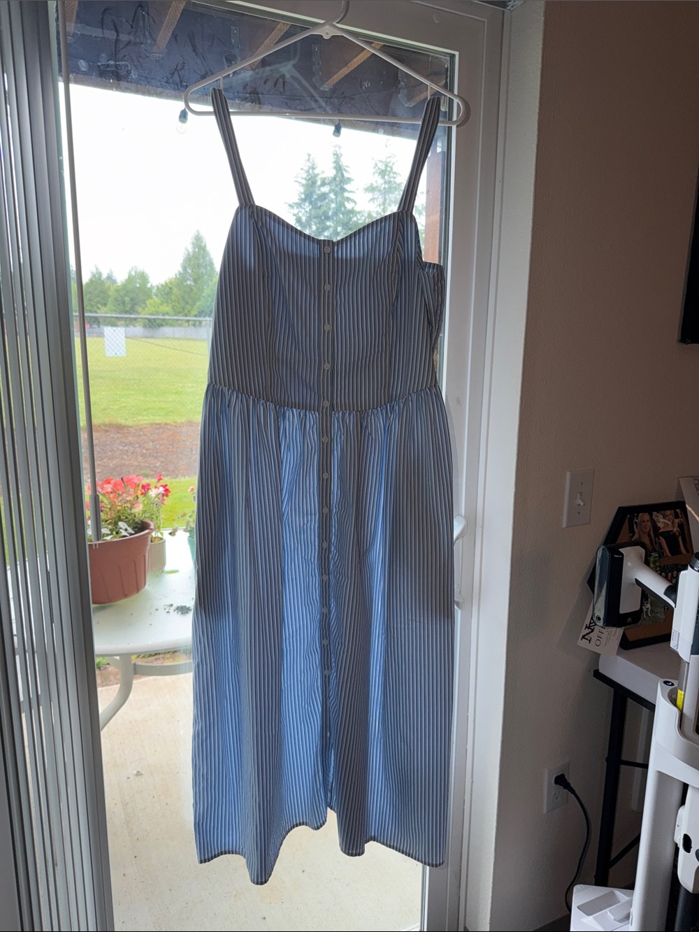 Levi's Light Blue and White Striped Button Up Dress with Pockets!